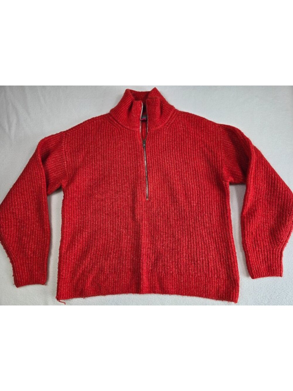 Vince Camuto Orange Half-Zip Ribbed Sweater Medium Cozy